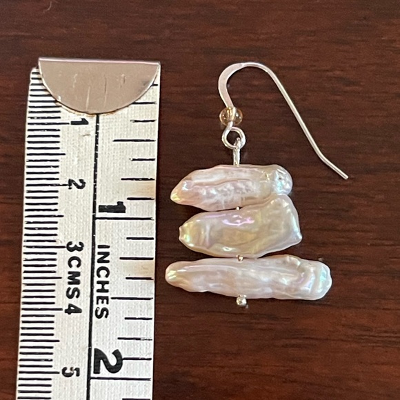 Genuine Kashi pearl solid sterling silver hoop earrings - Picture 2 of 6